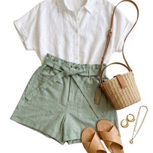 Crosby Green High-Waist Paperbag Style Shorts Size 4